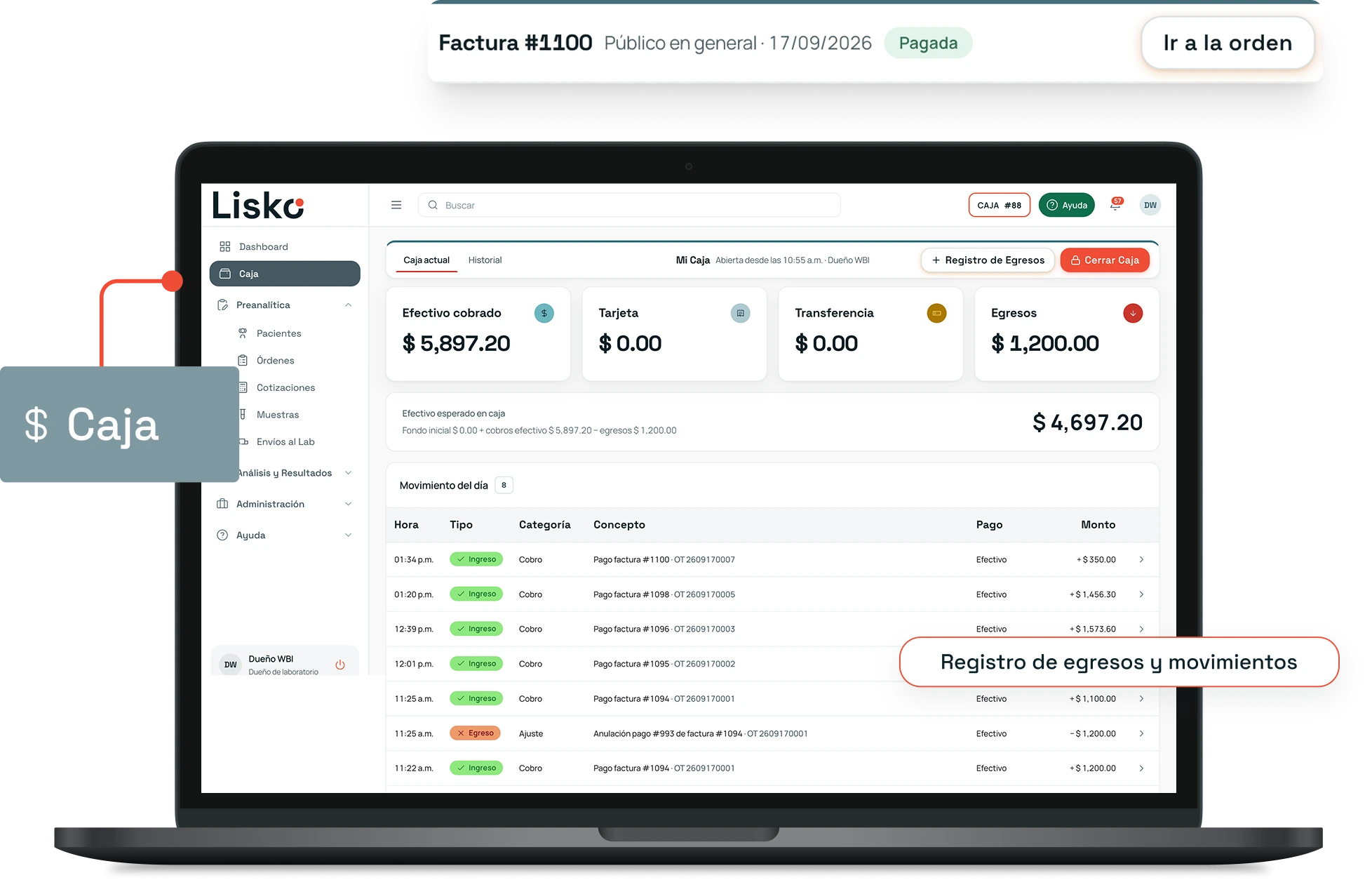 Registro de egresos y movimientos de caja con LIsko
