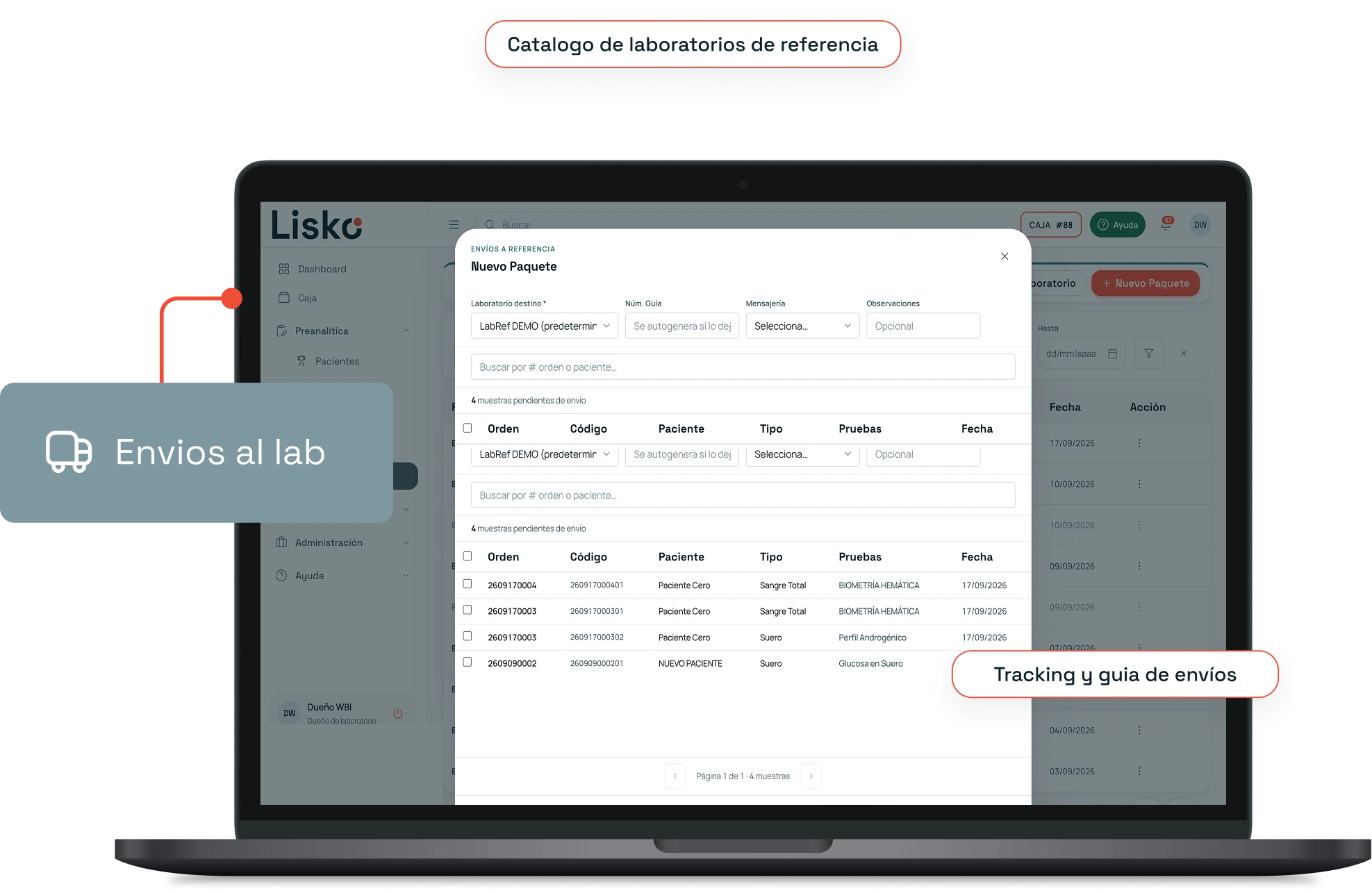 Tracking de envíos de muestras de sangre y resultados